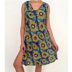 90s vintage sunflower print boho summer vacation sheer cotton top coverup dress